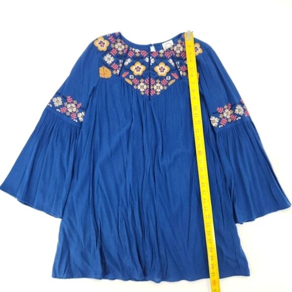 Blue Rain Bell Sleeve Dress Size Small Blue Floral Embroidery Cottage Peasant - Picture 5 of 9
